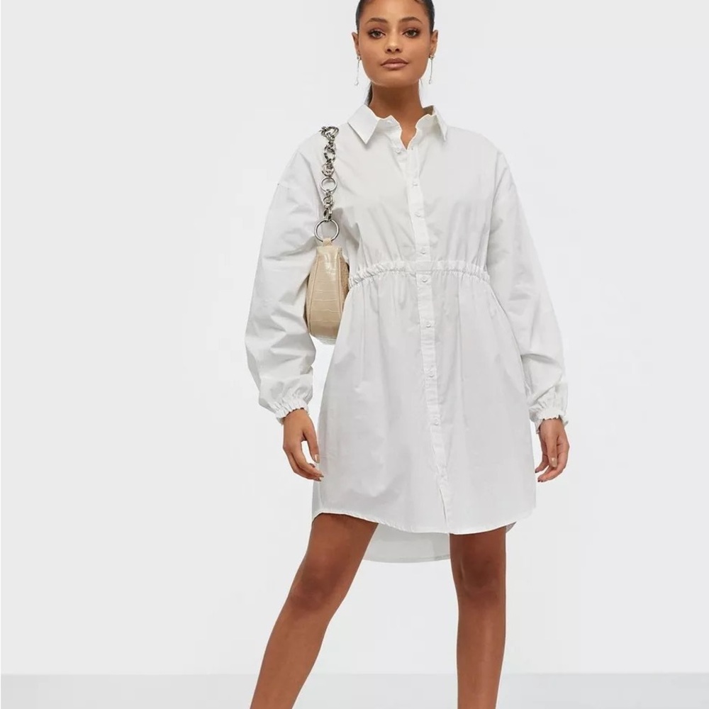 Missguided Poplin Gathered Waist Shirt Dress Size 2